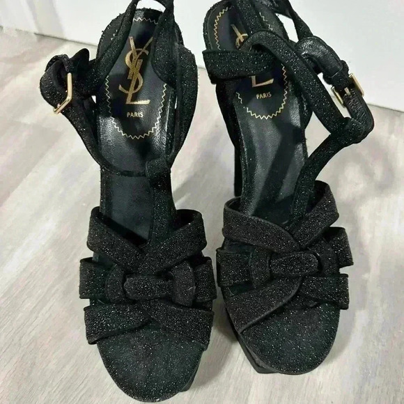YSL Yves Saint Laurent Tribute platform Sandal in black shimmer - Picture 2 of 16